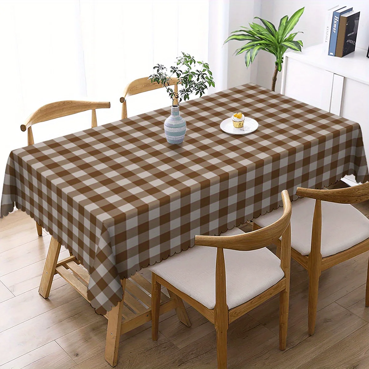 JIT, 1pc Simple Dark Coffee-Colored Checkered Tablecloth - Modern Minimalist Table Decoration - Essential Home Item.PMJ