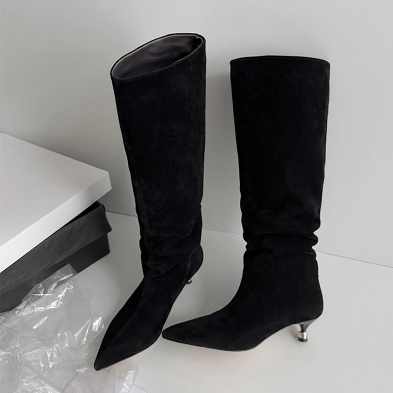 أحذية نسائية عالية موضة أشار تو أحذية بكعب الجلد المدبوغ أحذية الشتاء الفاخرة 2025 جديد مثير مصمم مضخات Mujer تشيلسي بوتاس #2