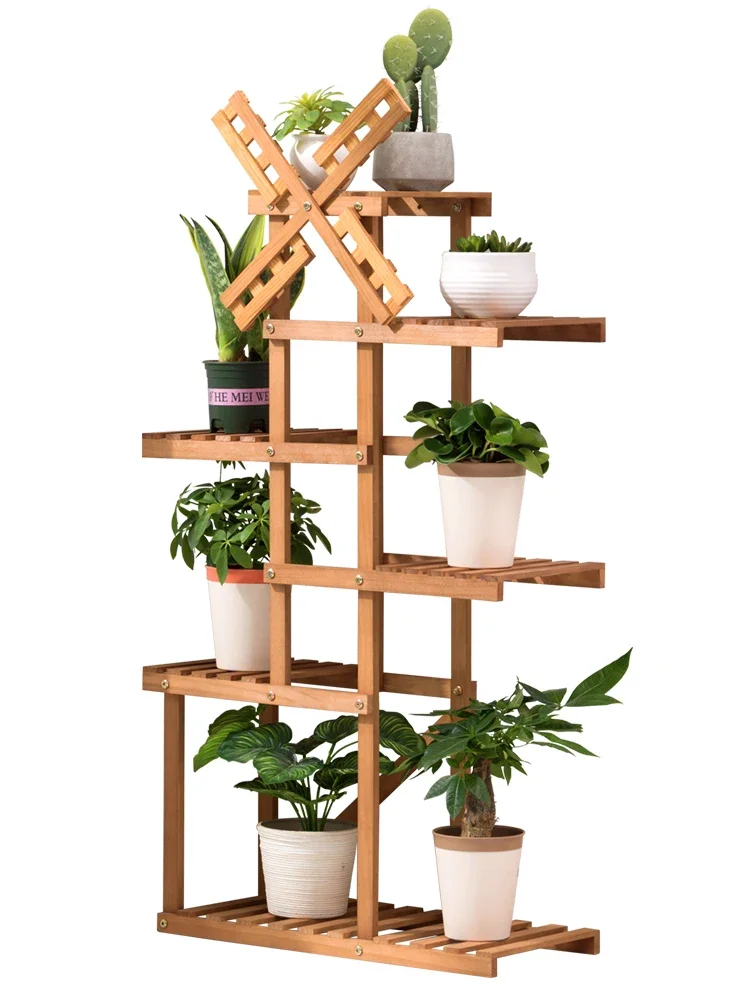 Trojans solid wood shelf living room floor shelf balcony layout flowerpot shelf green radish simple and modern.