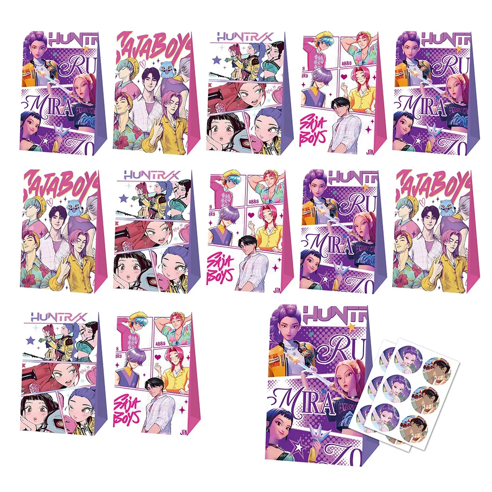 

KPop Demon Hunters Theme Party Supplies Candy Bags with Stickers DIY Gift Paper Bags