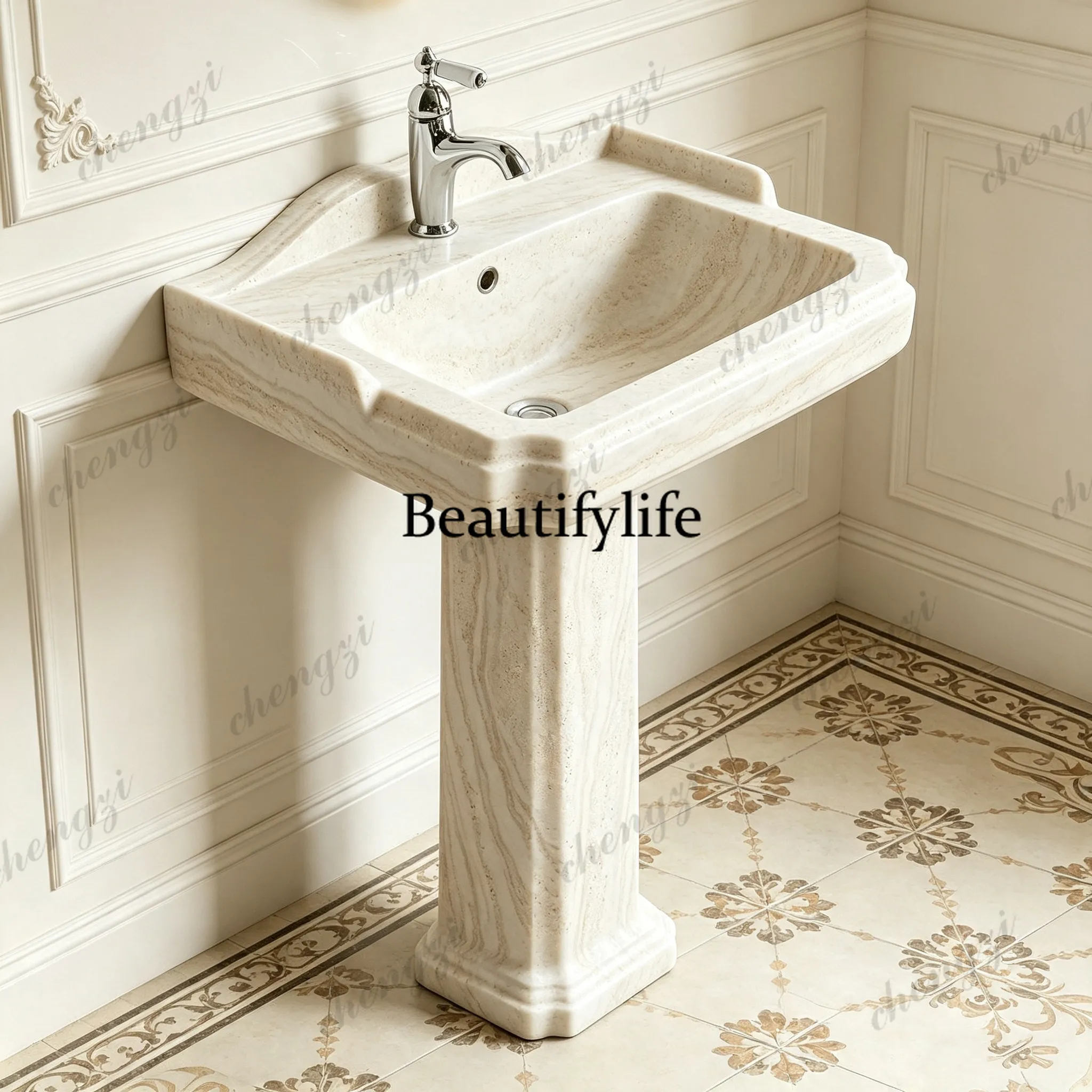 French cave stone pattern ceramic column basin B & B small apartment floor-to-ceiling wash basin