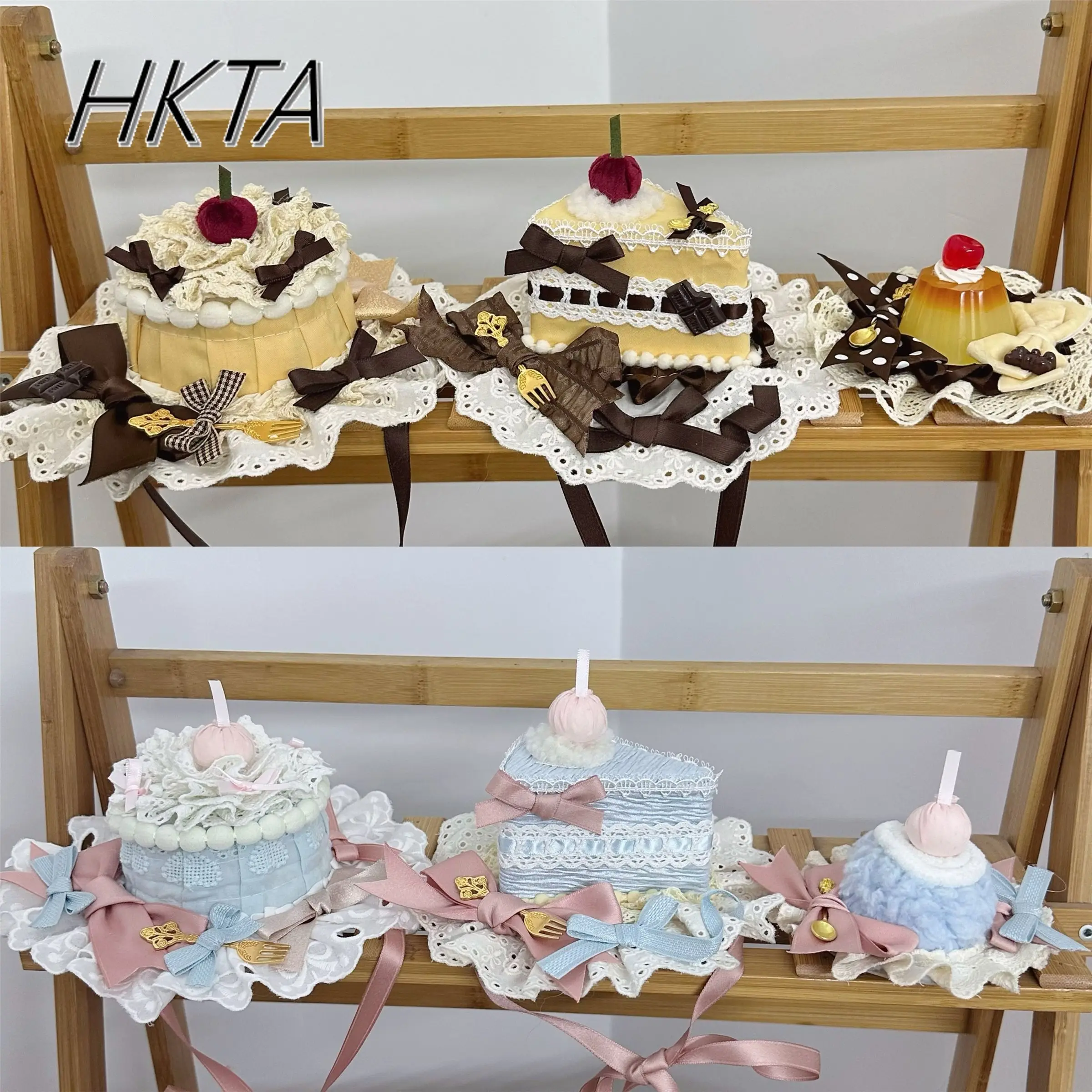 Lolita Handmade Cupcake Hats Headgear Sweet and Cute Style Little Things Bow Cosplay Yellow and Pink Hair Accessories Hats Women