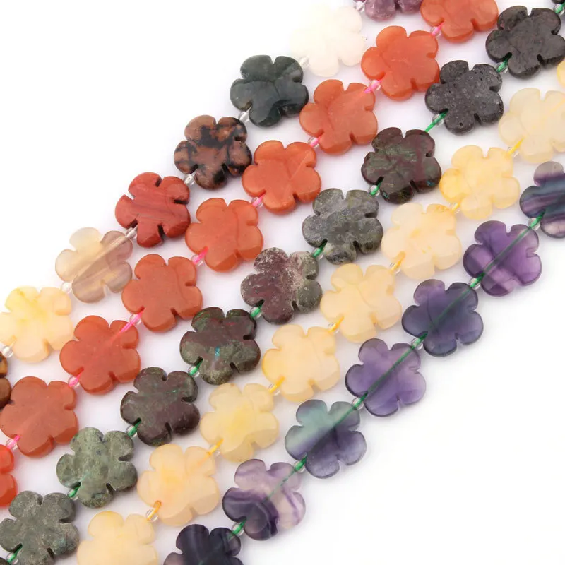 

Natural Quarz Agates Jade Flower Shape Stone Beads Loose Strand 15 inch For DIY Necklace Jewelry Making Free shipping 15mm 20mm