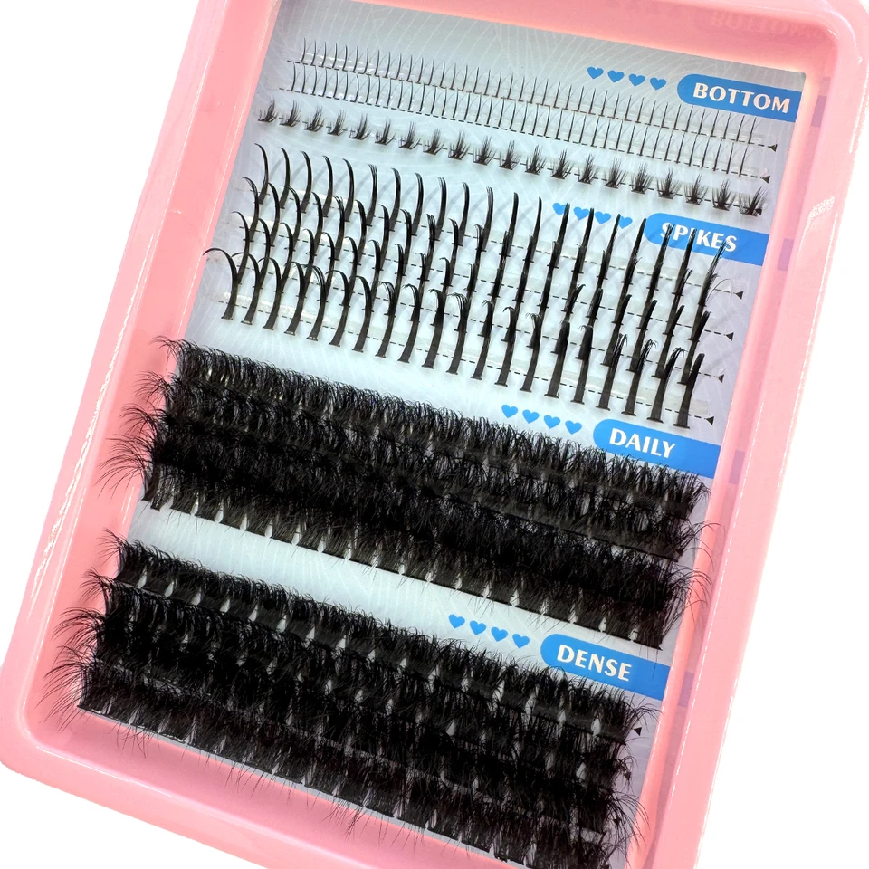 15 Filas Rizos de Pestañas Espigados Extensión de Pestañas Espigadas Gruesas Individuales con Espigas y Pestañas Inferiores 3