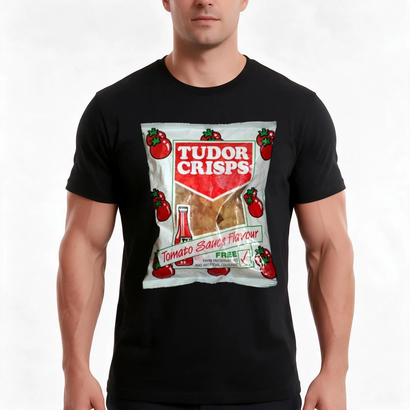Tudor Crisps - Tomato Sauce Flavour T-Shirt, Summer Casual Cotton Tee, Oversized Streetwear Tops, Vintage Graphic Print