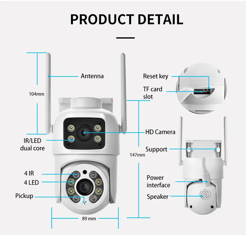 6MP WiFi Camera PTZ Dual Screens Auto Tracking Night Vision CCTV Surveillance Camera Outdoor 4MP Security IP Camera icsee