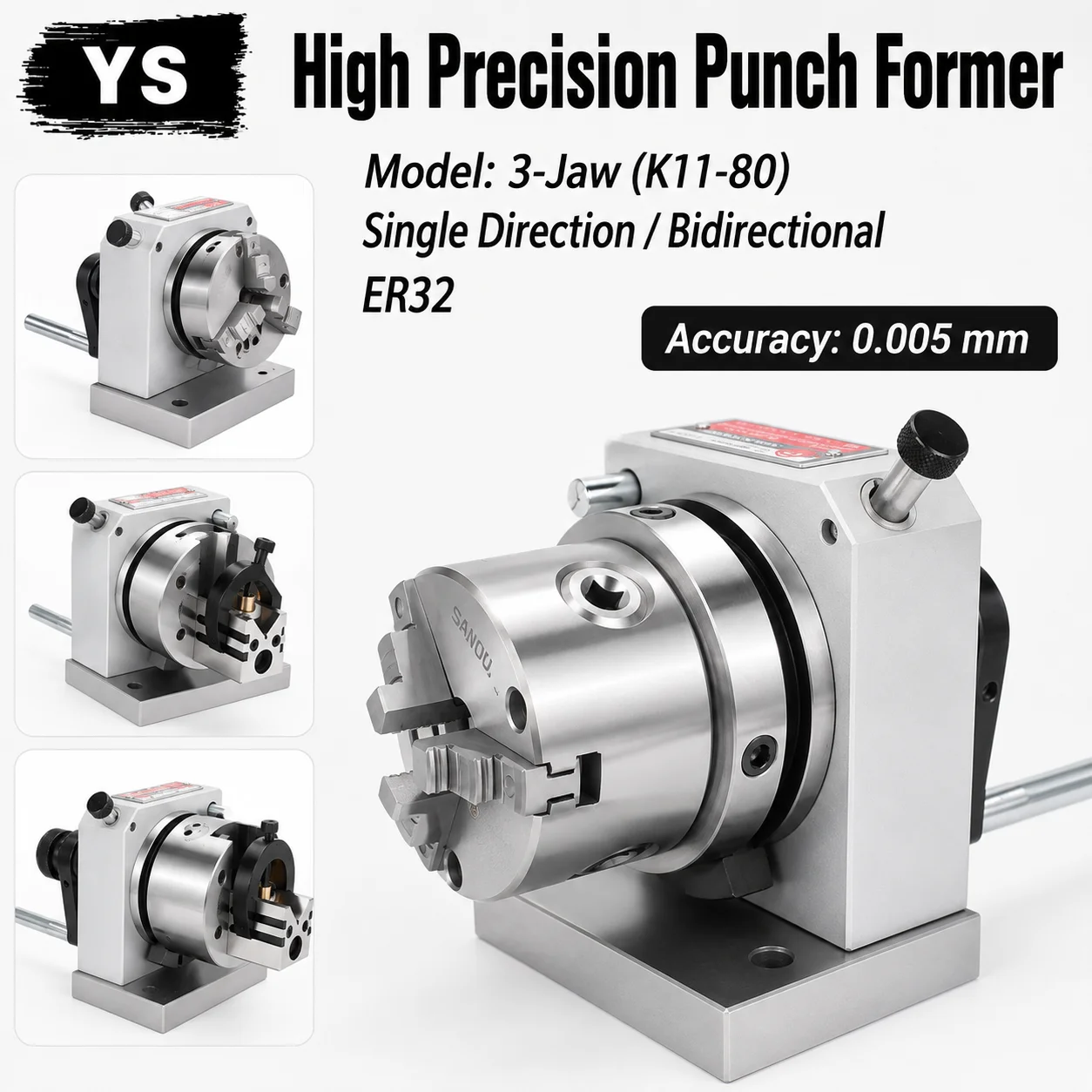 YS High Precision 0.005mm Punch Former Device K11-80 3-Jaw ER32 Cylinder Clamp One-Way Two-Way Punch Forming Machine