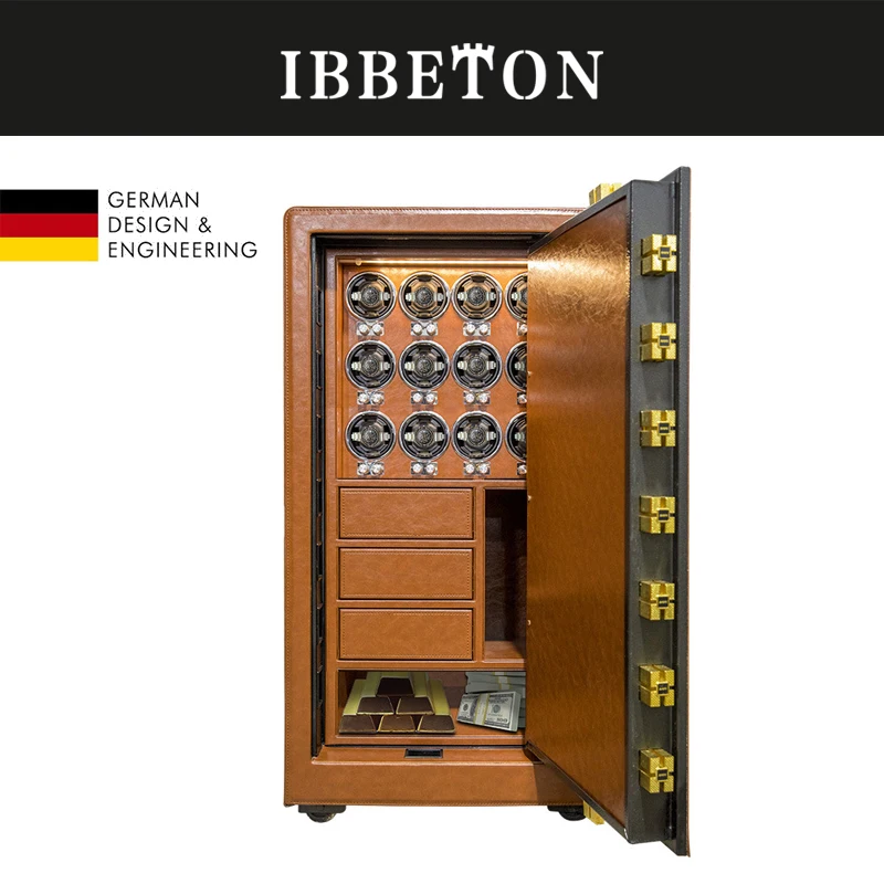 IBBETON New Design Fingerprint Anti-Theft 8 Slot Watch Winder Safe Digital Electronic Password Safe Body Wrap Leather Safe Box