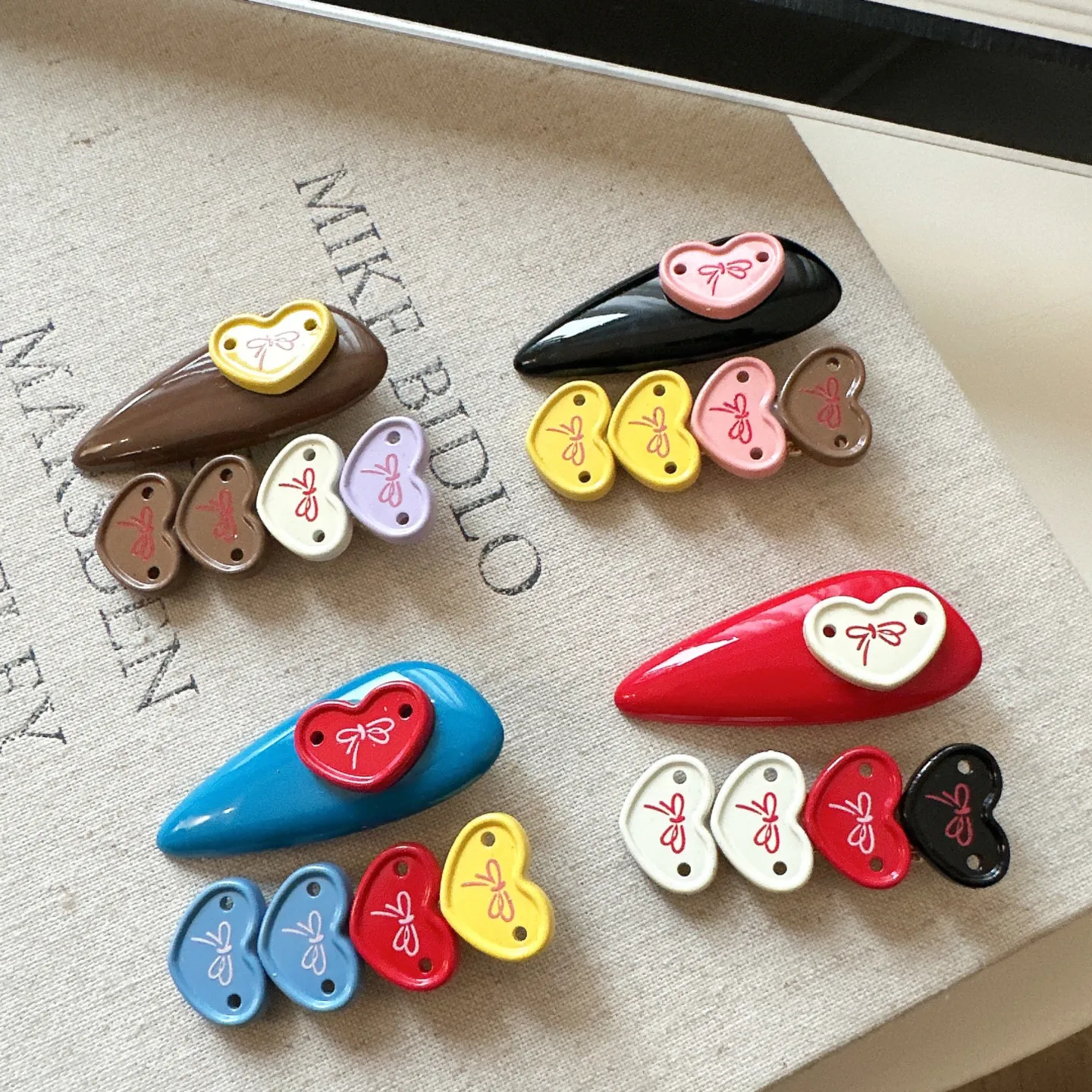 Cute Heart Bow Contrast Color Duckbill Hair Clips Bangs Broken Hair Side Hairpin