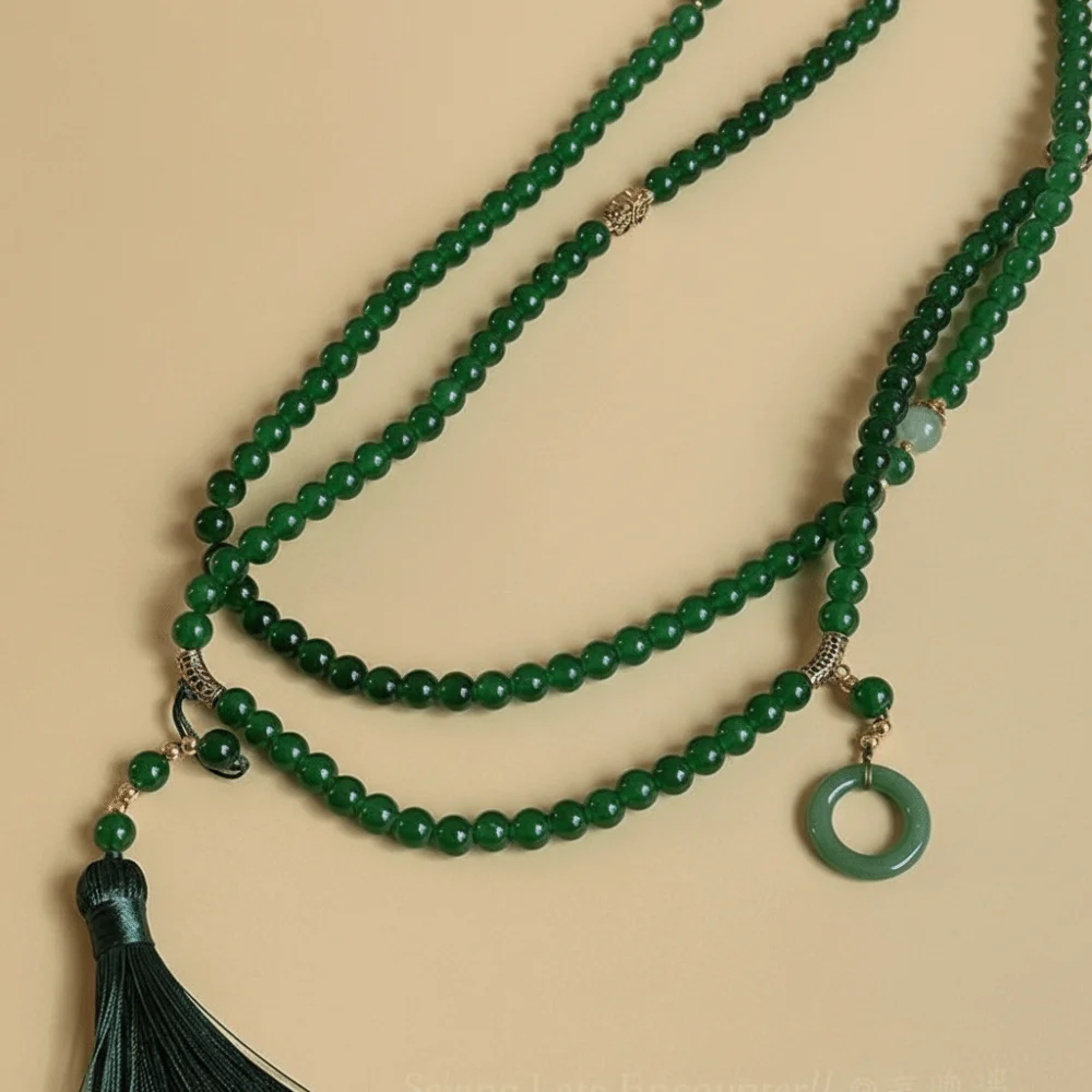 108 الخرز قلادة طويلة مطرز التقليدية القديمة نمط هامش النمط الصيني قلادة Crossbody سلسلة قلادة النساء الفتيات