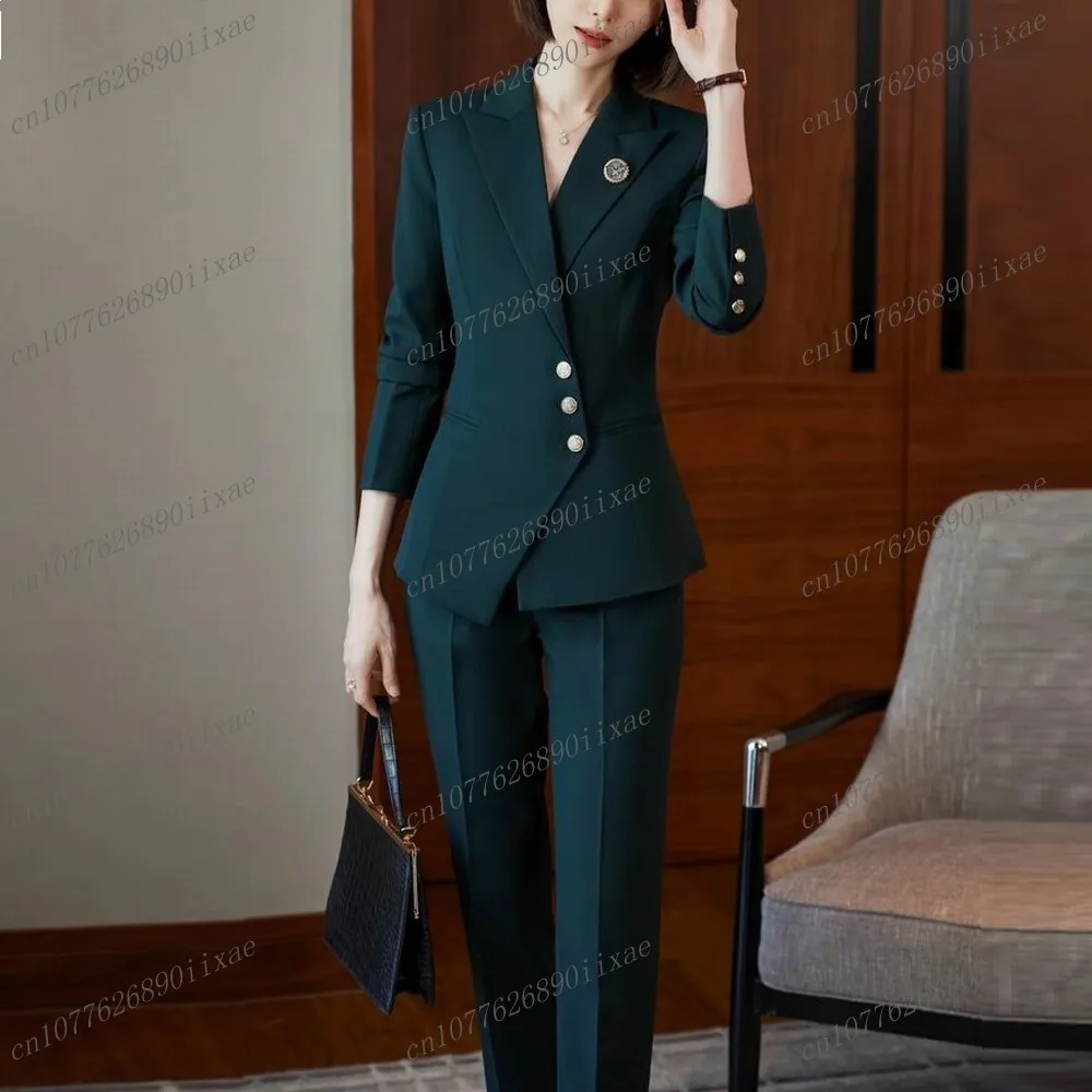 Dark Green Lady Formal Business Office Women Suits Mother Wedding Party Special Occasions Ladies Two-Piece Set Jacket Pants