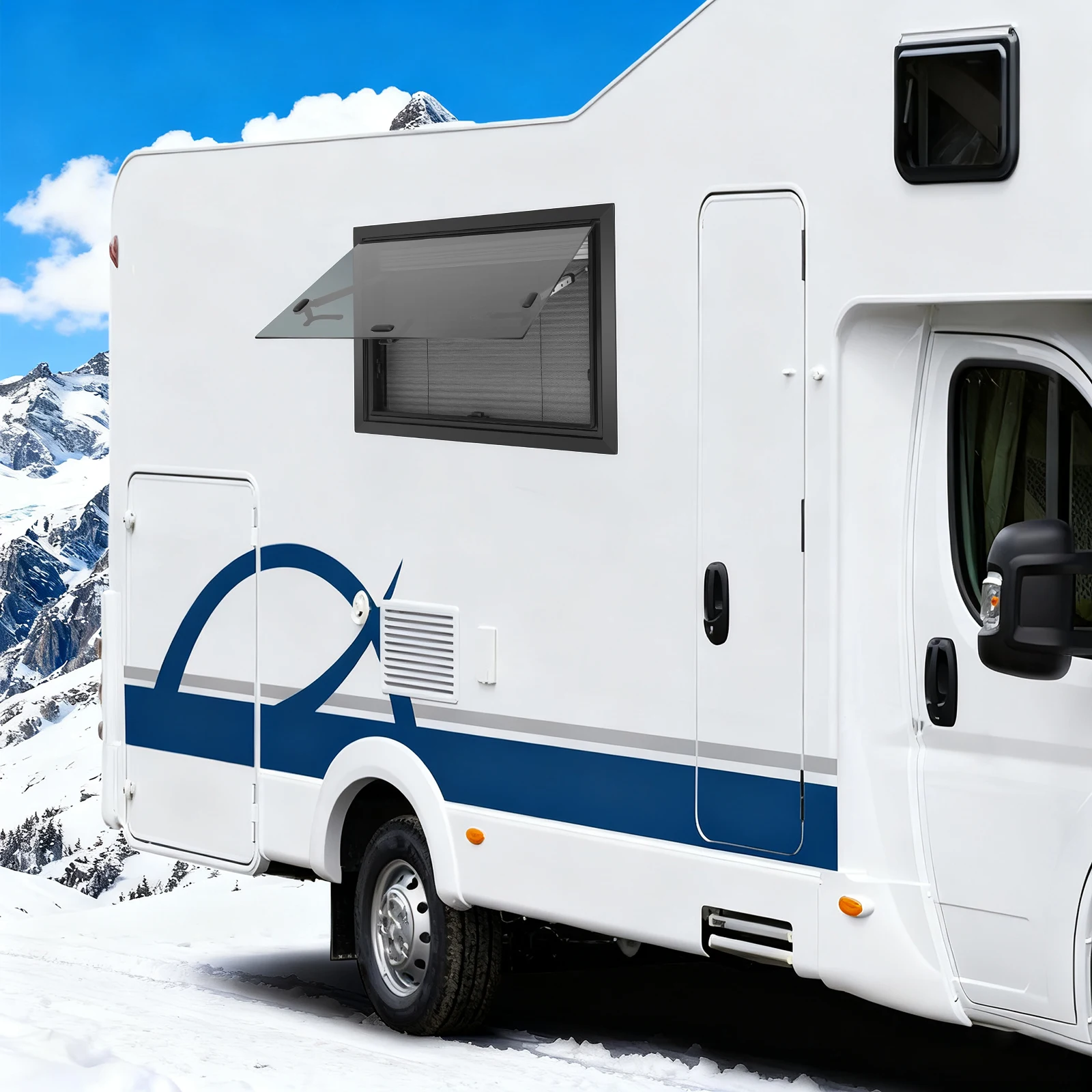 RV Window, RV External Window, Motorhome Push Out Window, Aluminum Alloy Tempered Glass, 60x45cm, Hydraulic Hinge, Privacy Shade, Camper Van Replacement Part