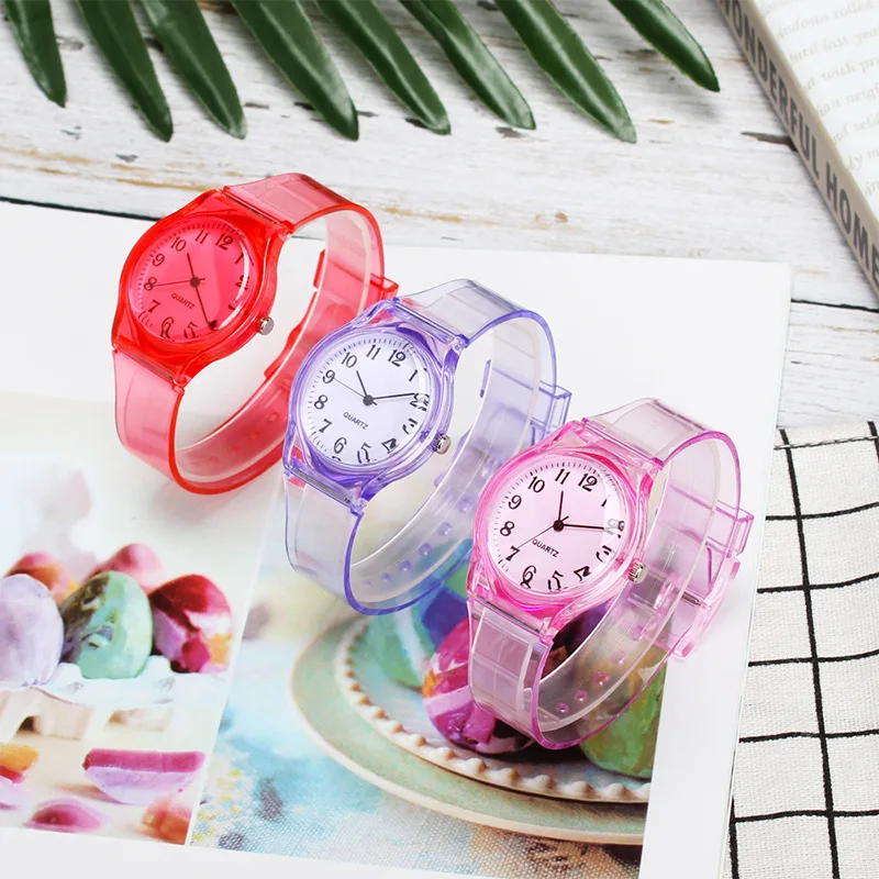 Montre en silicone ultra-mince pour femme, bracelet couleur bonbon, simple hler mentalement, cadeau de loisirs transparent