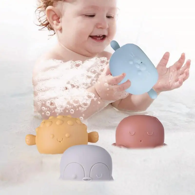 Juguetes de baño de animales para niños pequeños, 4X, flotante, chirriante, ducha, juguete apilable de goma suave, Animal marino, juguetes para bañera con rociador de agua