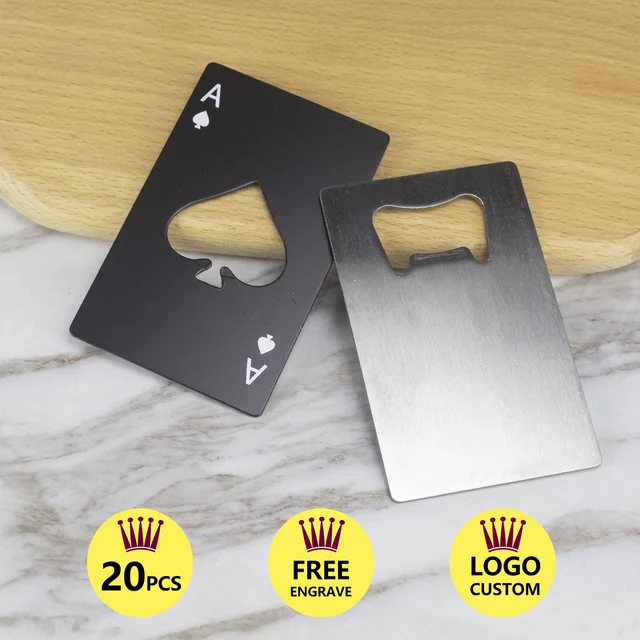 20Pcs Dostosuj kształt karty S / S Otwieracz do butelek piwa Dźwignia ze stali nierdzewnej Pop Restaurant Spersonalizowany prezent promocyjny Grawerowanie logo