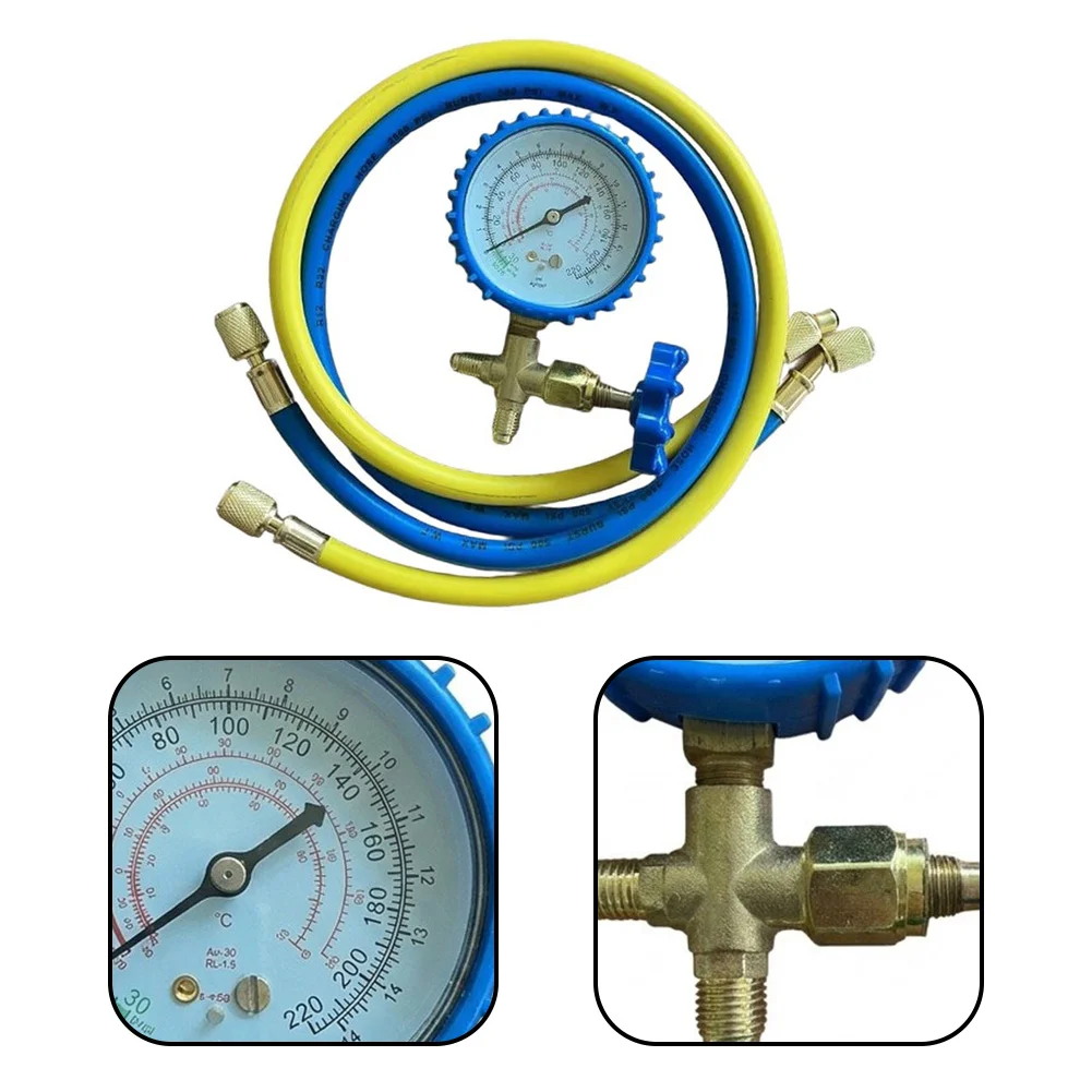 For Air Conditioning Servicing HVAC Manifold Gauge Set Three Way Valve Tool 0-500 PSI Range Brass And Plastic Build