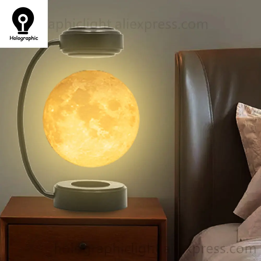 Magnetic Levitating 3D Moon Lamp LED Night Light Rotating Wireless Three Colors Floating Lamp For Bedroom Novelty Christmas Gift