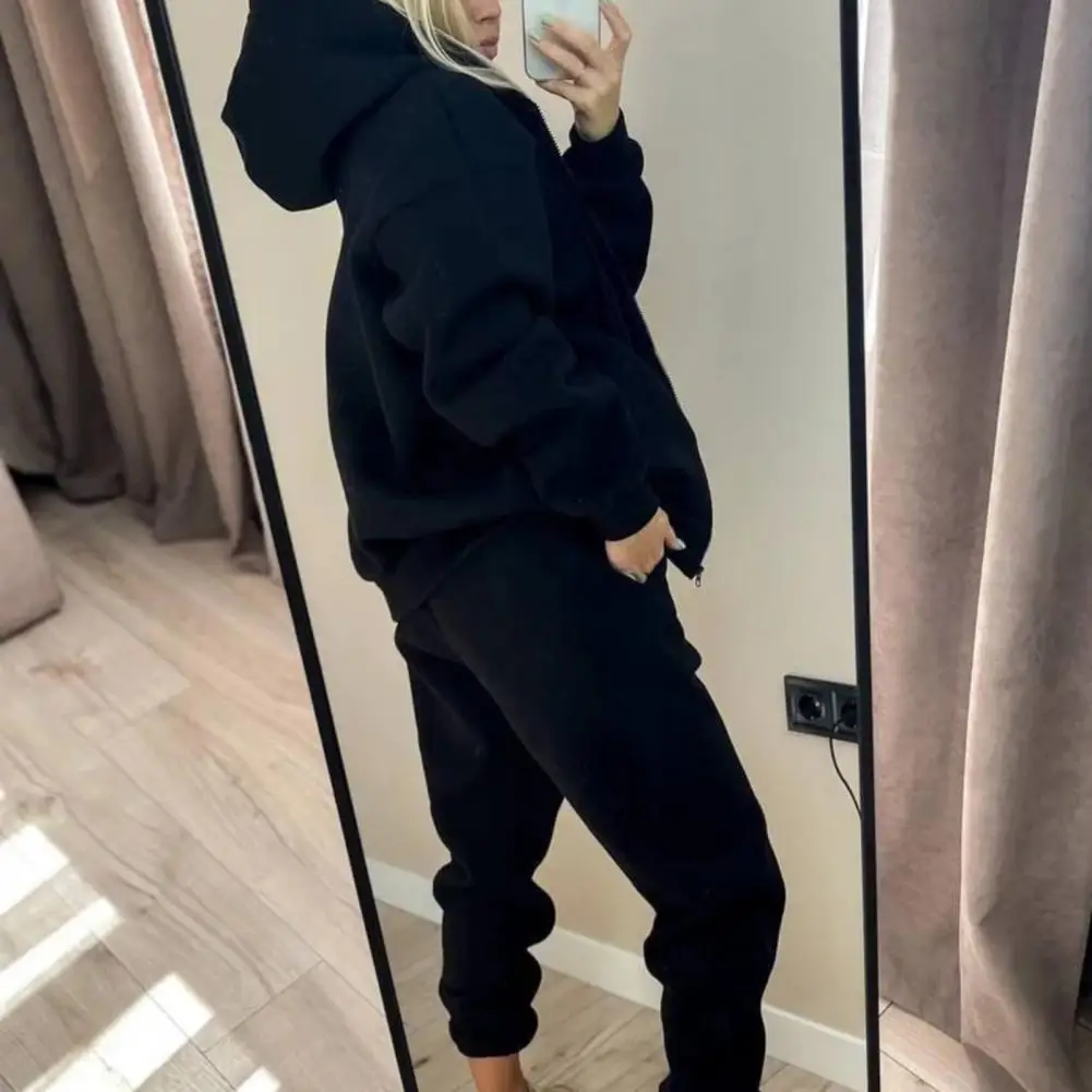 Streetwear Solid Color Hoodie Jogger Pants Set Women Sports Outfit Women Clothing