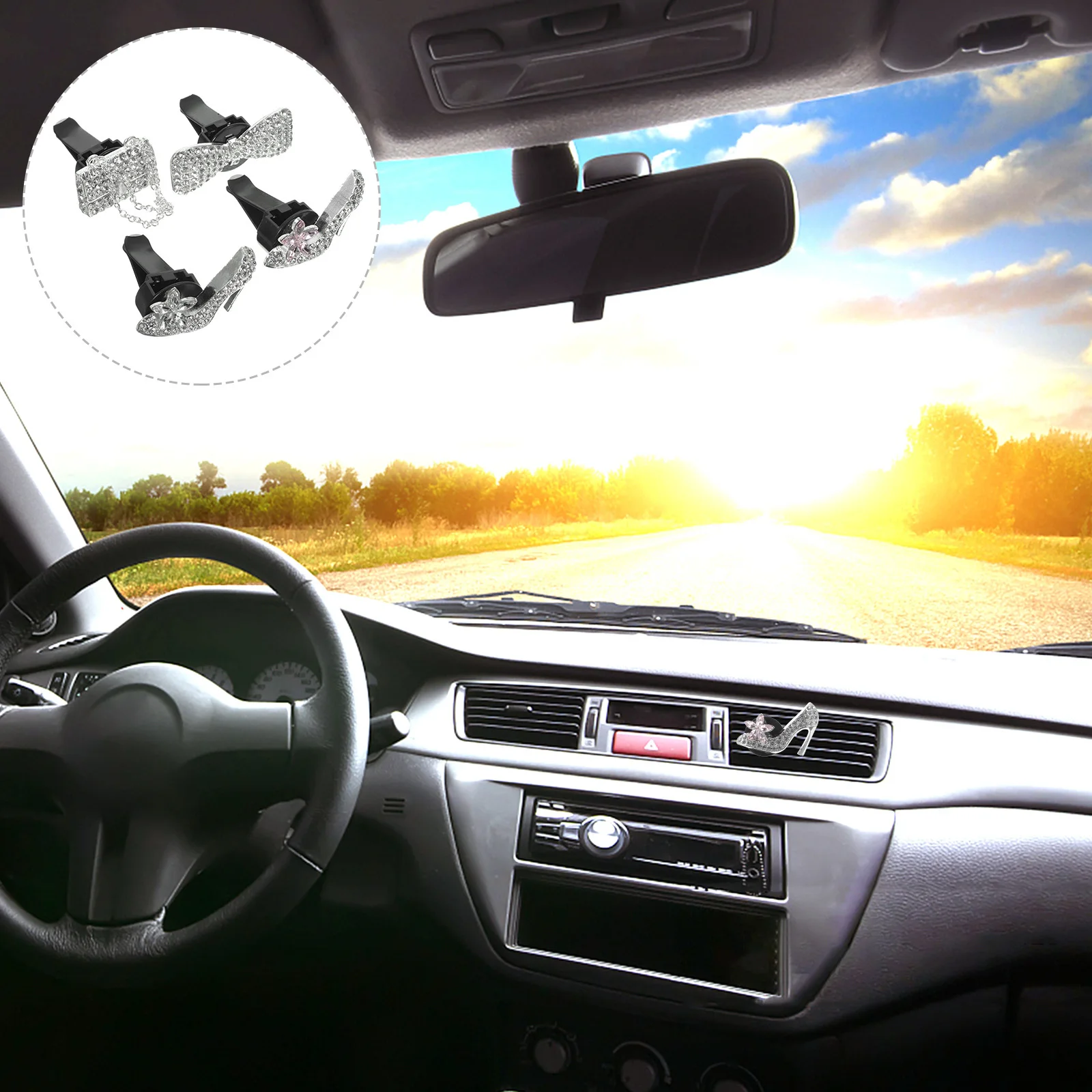 

4Pcs Bling Car Vent Clips Aromatic Air Freshener Accessories Stylish Crystal Decorative Gifts for Auto Interior