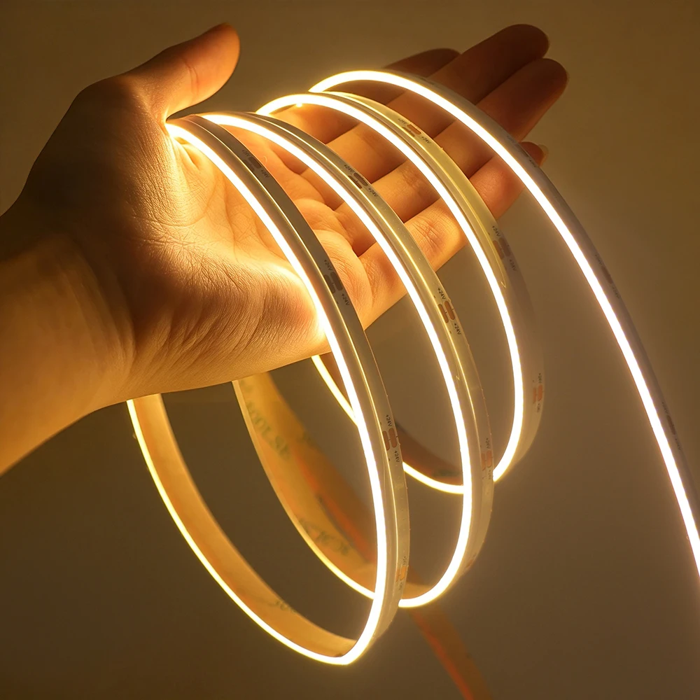 2mm Ultra Thin Side COB LED Strip Light DC 24V 12V 3000K 4000K 6000K 480LEDs/m with 2Pin Wire/DC Plug Flex Tape for Wardrobe