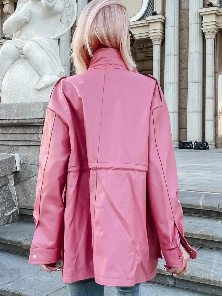 Tajeyane-Chaqueta de cuero auténtico para mujer, abrigo de piel de oveja auténtica, prendas de vestir, color rosa, primavera, 2023