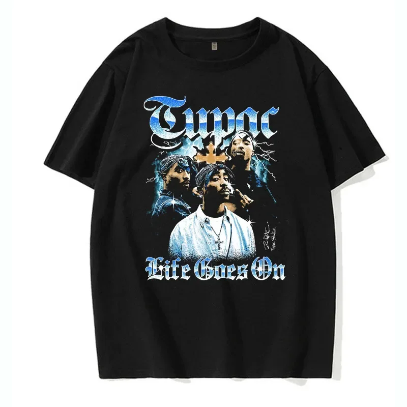 Men's Short Sleeved Fashion Rap Singer Tupac 2Pac Printed Top Harajuku Printed T-shirt Casual Basic O-neck T-shirt