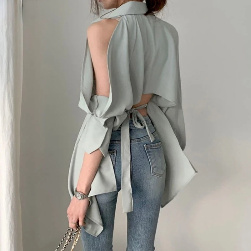 

Women Blouse New Lady Hollow Out Turn Down Collar Fashion Shirts Blusa Off Shoulder Spring Summer 2023 Solid Tops