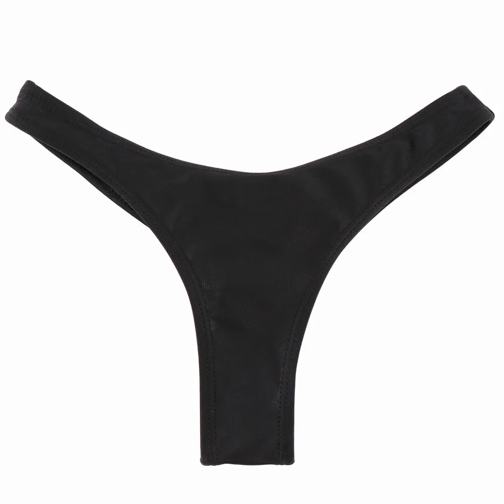 Braguitas de Bikini para mujer, fruncida Sexy ropa de baño, parte inferior de Bikini de Color sólido, bañador de Tanga, ropa de playa para mujer