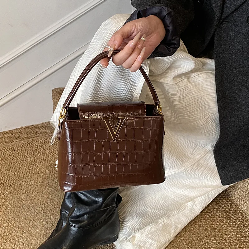 

2026 New Crocodile Embossed Bucket Bag Multiway Convertible Top Handle Shoulder Luxury Chic Everyday Purse Gift for Women