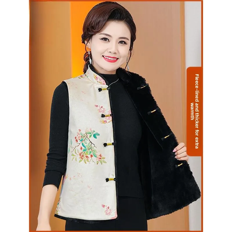 

Thiened Fce теплый осенне-зимний жилет верхняя одежда для женщин среднего возраста китайский Sle национальный тренд верхняя одежда Jaet