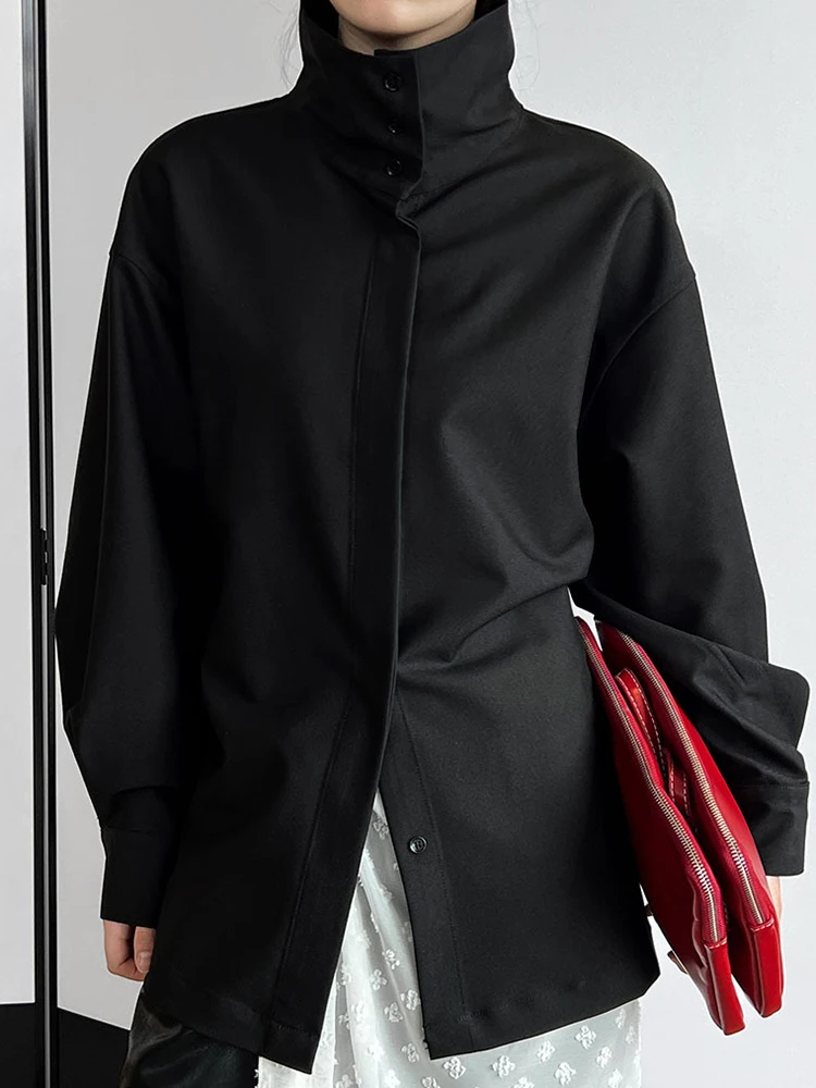 YERMORA White Button Temperament Brief Blouse For Women Stand Collar Long Sleeve Loose New Shirt Fashion Tide Spring Autumn 2025