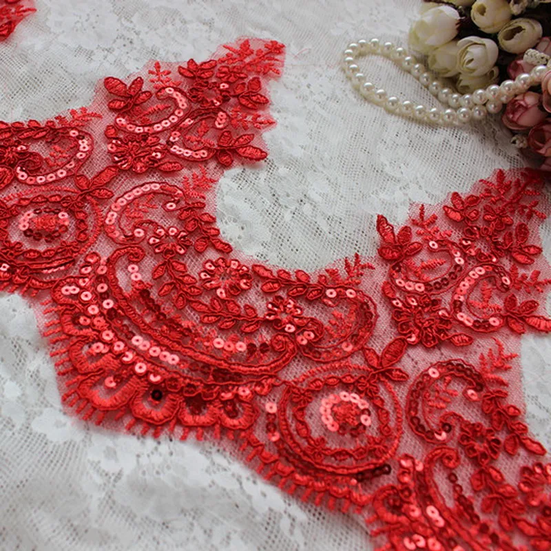 Delicate 5 Yards Wedding Sequins Dress Cording Lace Applique Red /White Thread Embroidery Lace Sewing Accessories Trim