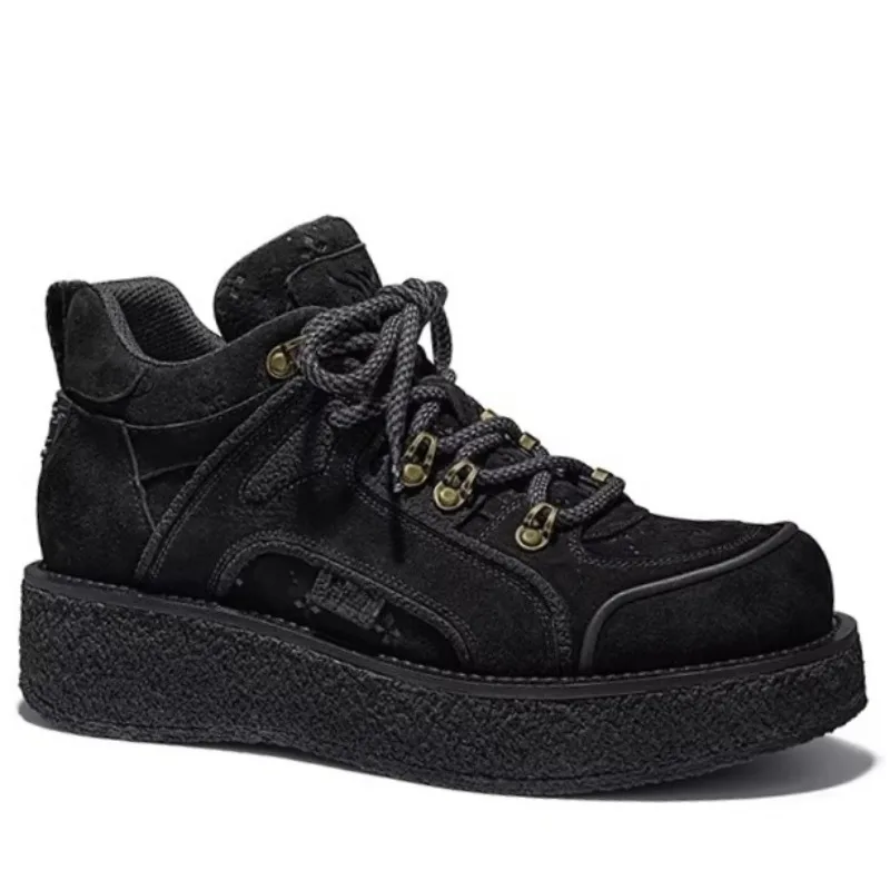 Leather Casual Shoes for Men's and Women's Genuine Leather Retro Board Shoes High-end Luxury Thick Soled Height-increasing Shoes