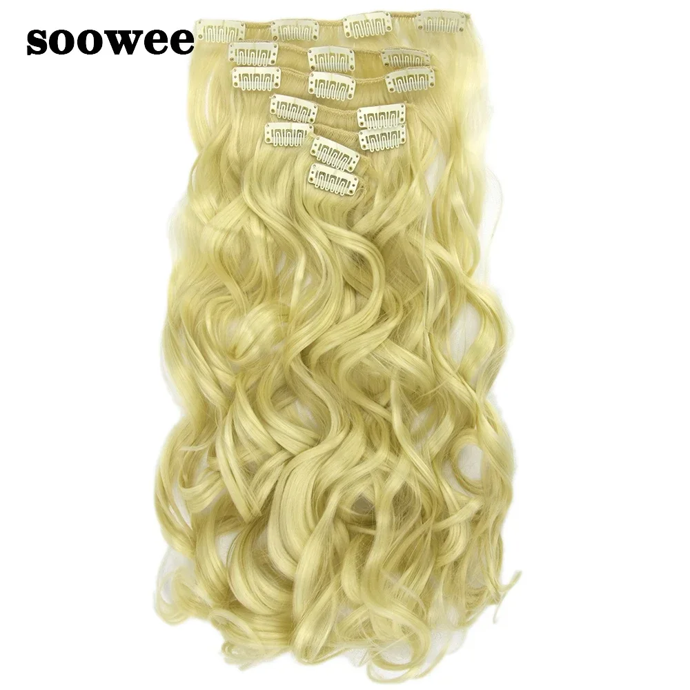 Long Curly Synthetic Hair on Clips Black Pink Blonde Ombre Color Hair Clip In Hair Extension  Aplique De Cabelo