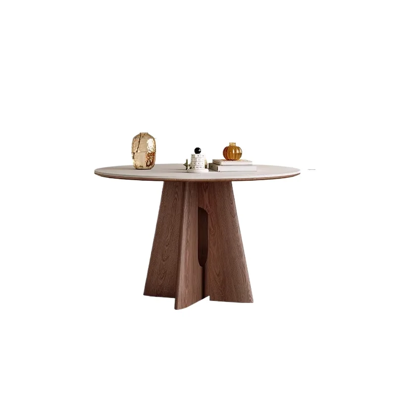 CXX Vintage-style dining table round white matte modern minimalist small apartment solid wood sintered stone round table