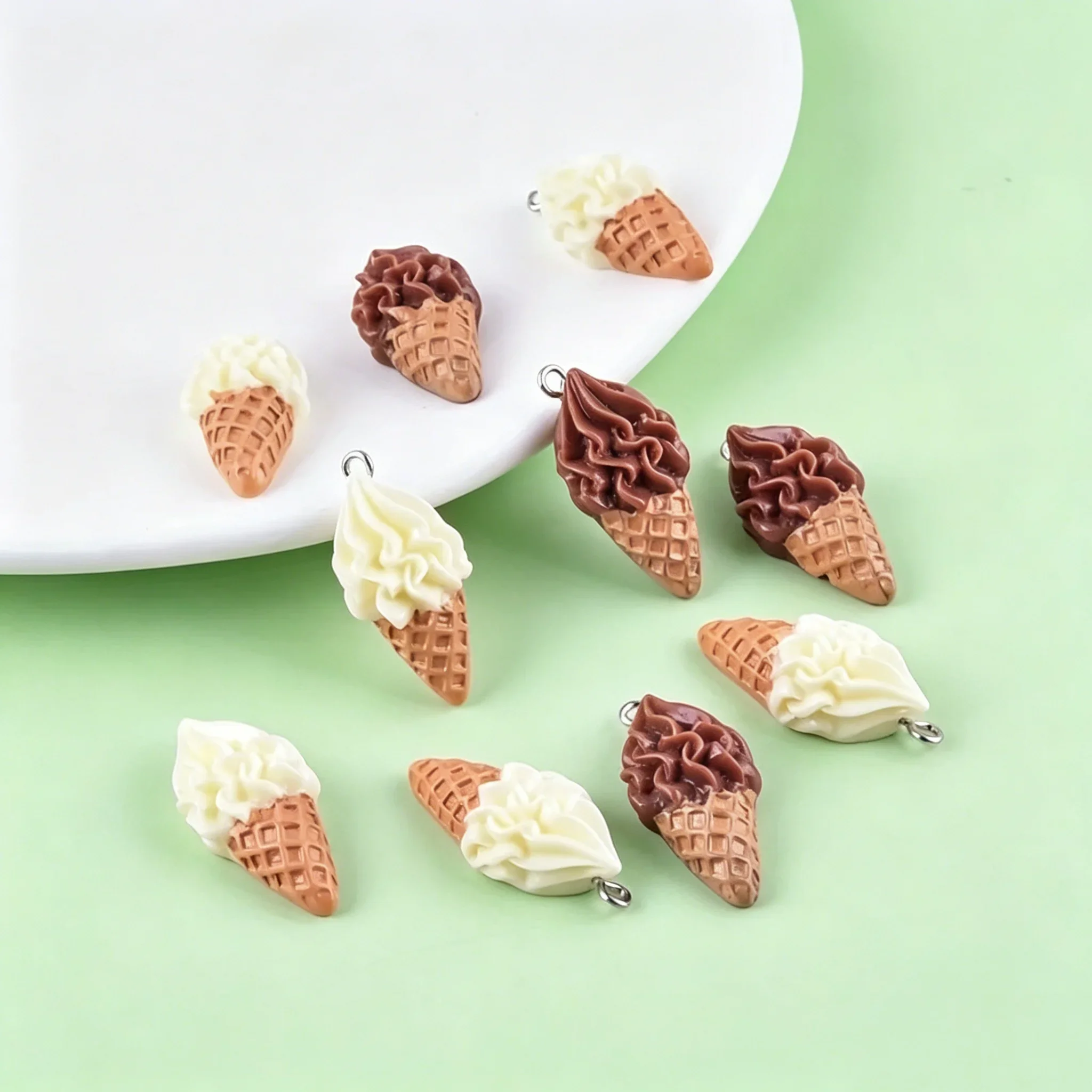Breloques en résine en forme de crème glacée, 10 pièces, pour la fabrication de bijoux faits à la main, épingles à cheveux, porte-clés, DIY