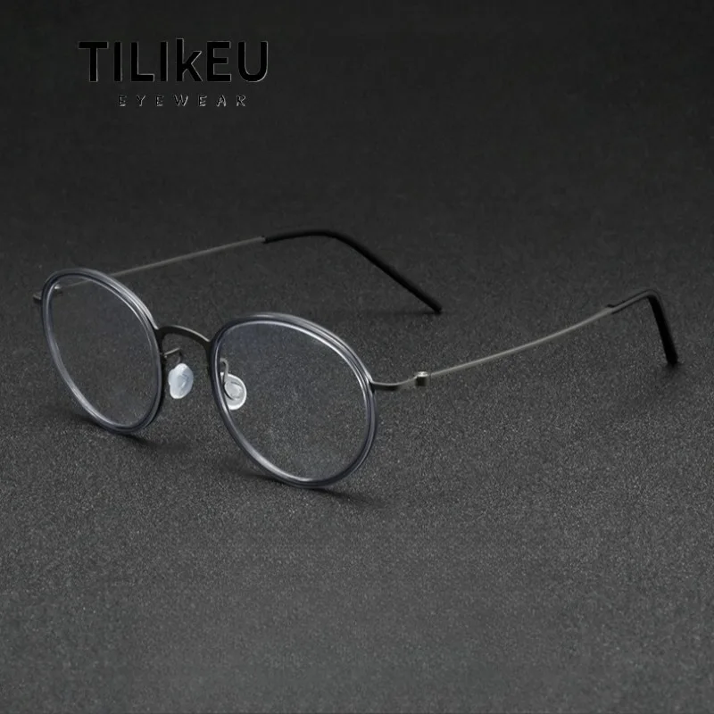 

Denmark Brand Pure Titanium Small Round Frame Acetate Circle Rim Retro Glasses Eyewear Men Myopia Screwless Eyeglasses Frame