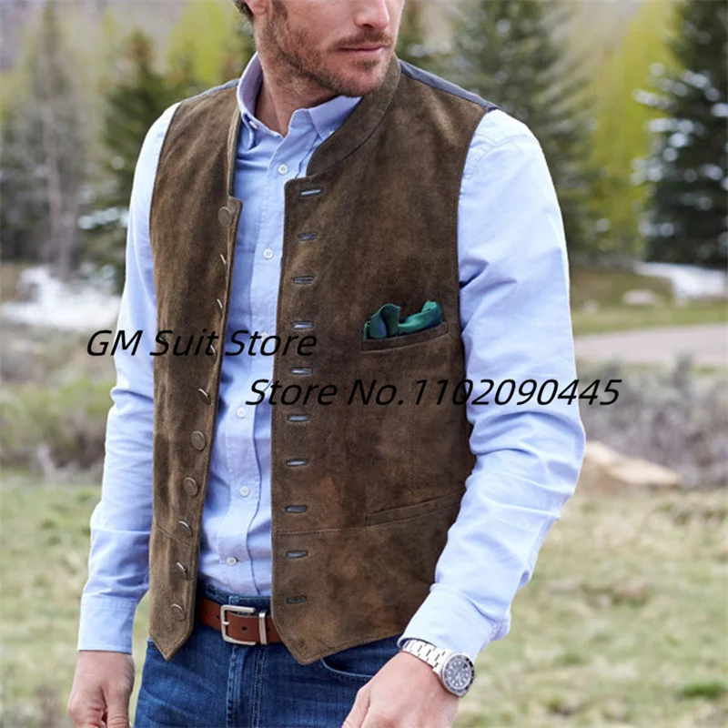 Men Vest Suede Leather Formal Sleeveless Jackets Weste Herren For Groosmen Wedding Waistcoat