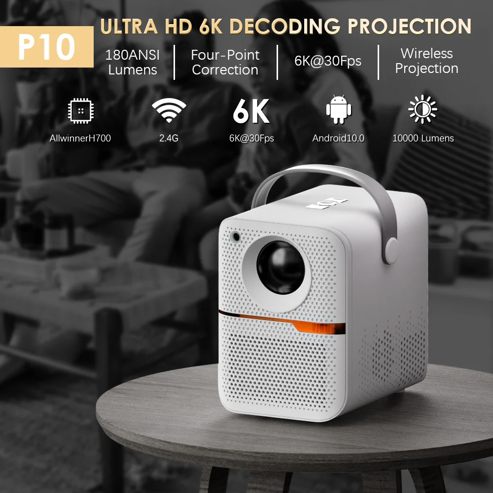 P10 2.4G WiFi V4.2 Mini Projector With Remote Electronic Focusing Portable LED High Definition Projector For Android System