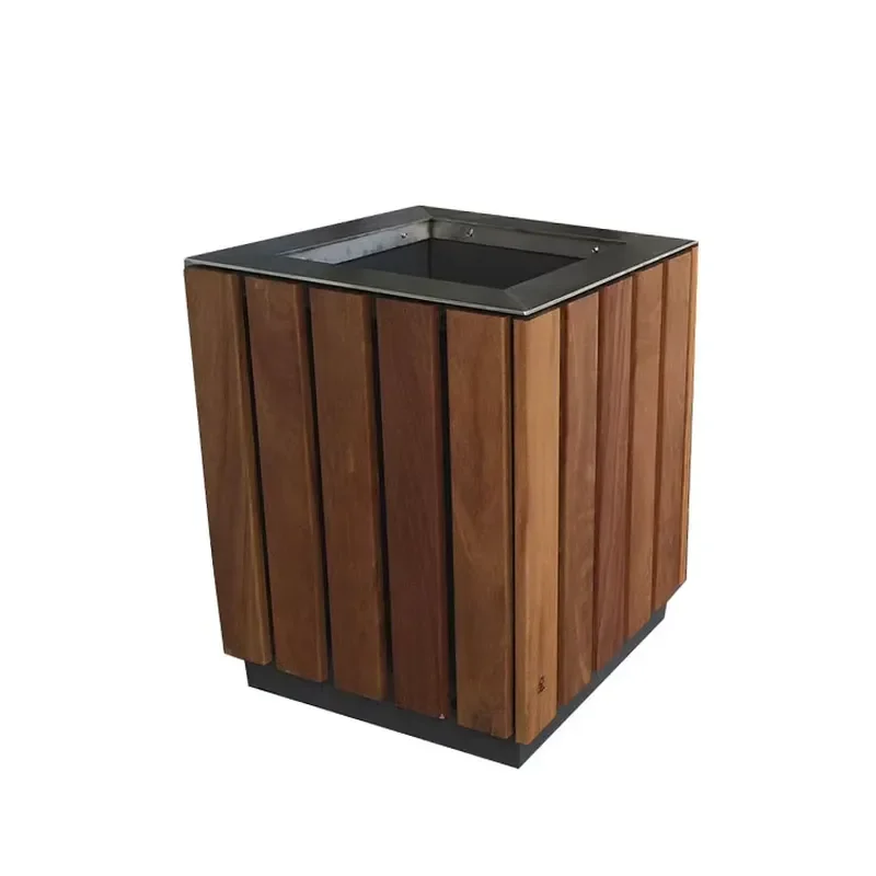 Outdoor Square Steel Frame Wooden Flowerpot Tall Planter with Seeding Chassis for Street Landscape Garden Decoration