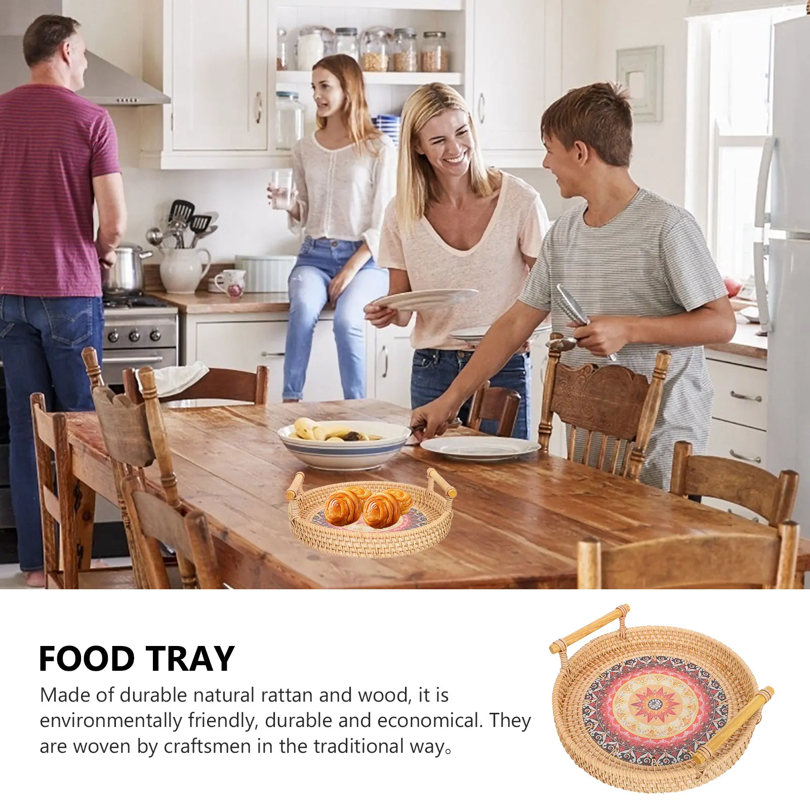 

Rattan Woven Fruit Basket Double Handle Desktop Food Organizer Home Decor Rattan Woven Basket Fruit Container Bread Container