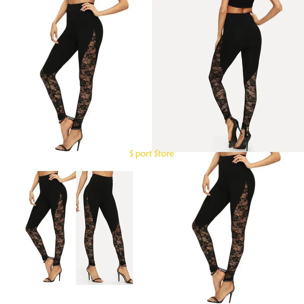 

U2JB Womens Stretchy Workout Pants with Lace Accent Breathable Yoga Workout Leggings