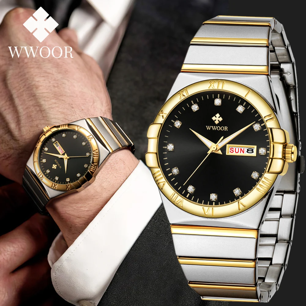 WWOOR Luxury Watches For Men Fashion Business Watch Waterproof Stainless Steel Luminous Men Quartz Wristwatch Male Reloj Hombre