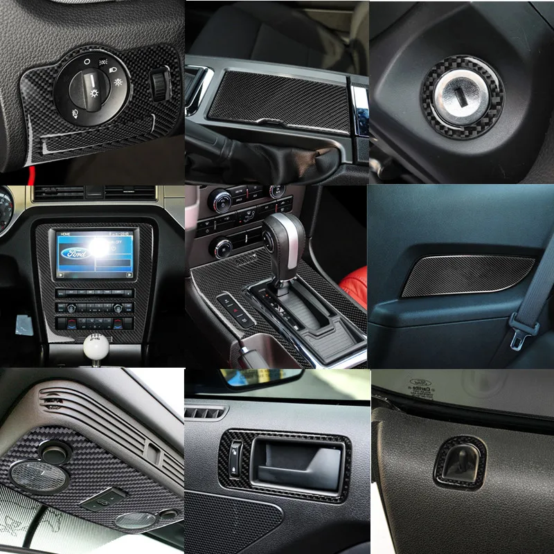 

For Ford Mustang 2009-2013 Carbon Fiber Car Interior Window Control Switch Gear Shift Water Cup Covers Stickers Accessories