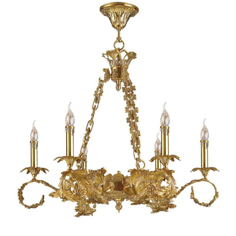 

French all-copper retro chandelier, European living room bedroom study lamp