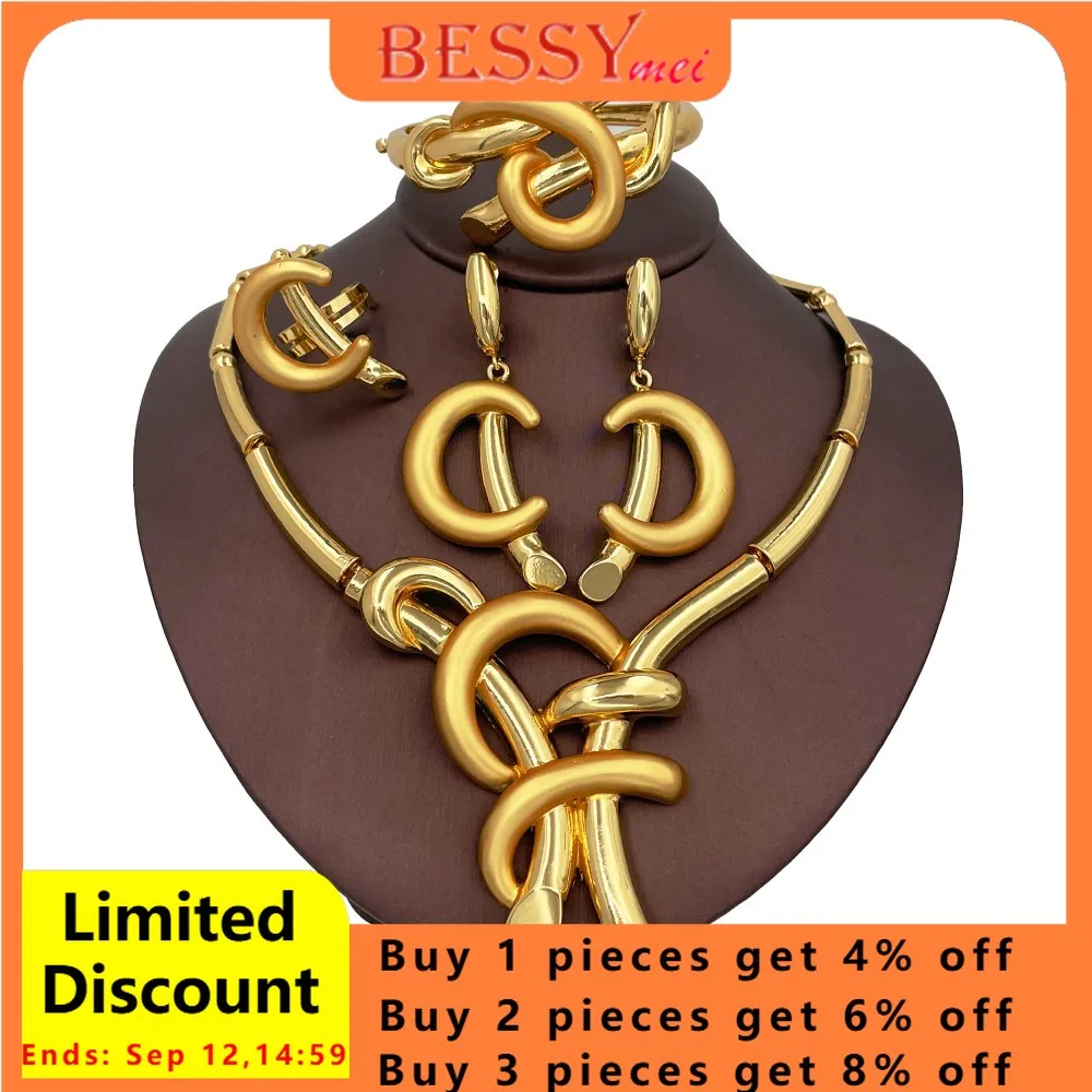 

Design Twist Jewelry Set Large Choker Necklace Bracelet Big Earring Crescent Moon Ring Set For Women Wedding Gift 2025 New