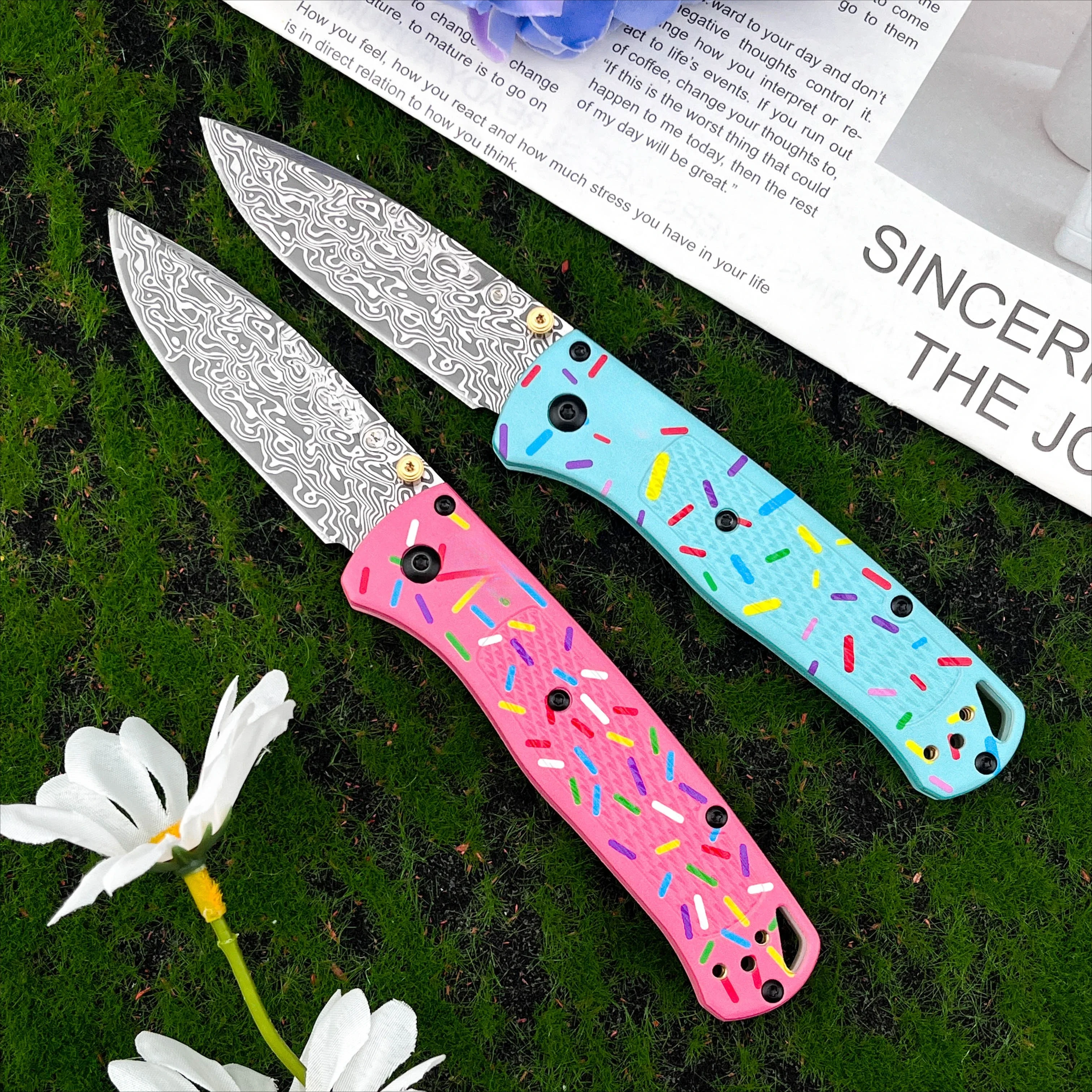 EDC Portable 535 Folding Knife Damascus Blade Nylon Fiber Handle Outdoor Camping Fishing Wilderness Hiking Survival Rescue Tool