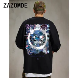 ZAZOMDE 100% Cotton Long Sleeve T-shirt Loose Plus Size Men O-collar Tops Harajuku Hip Hop Tee Casual Streetwear Y2k Clothes