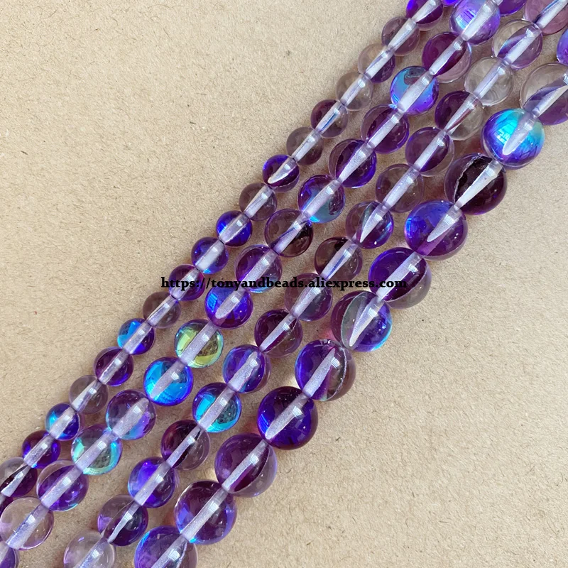 Smooth K9 Violet Austria Crystal Synthetic Moonstone Round Loose Beads 15\