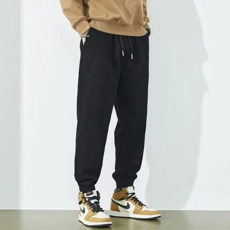 

Loose Fit Men's Casual Pants Autumn Sle Color Workwear Trousers Youth Faion Comfortable Elastic Waist Cargo kets